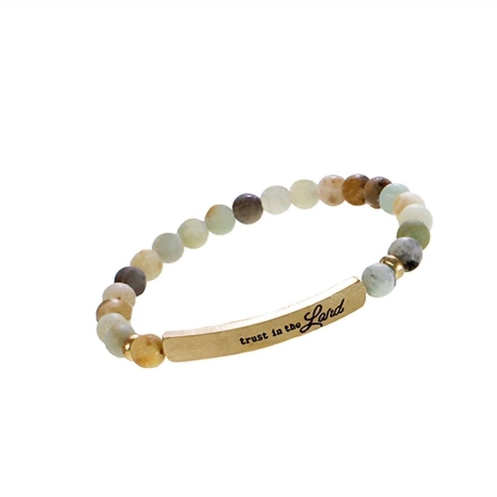 𝅺GOLDTONE "Trust In The Lord" Bar Mint Semi-Precious Stone Bracelet
